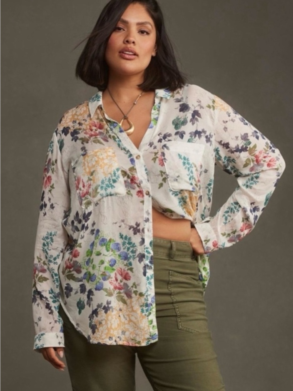 Anthropologie PILCRO Romy Button-down Shirt Floral Lightweight Cotton Size S